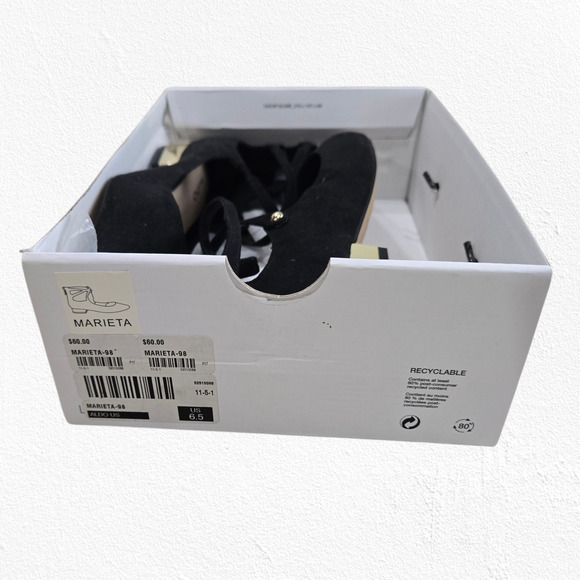 Aldo Black Suede Marieta Lace-Up Flats Gold Heel Zip Ballet Shoes Size 6.5 NWT - Picture 8 of 13